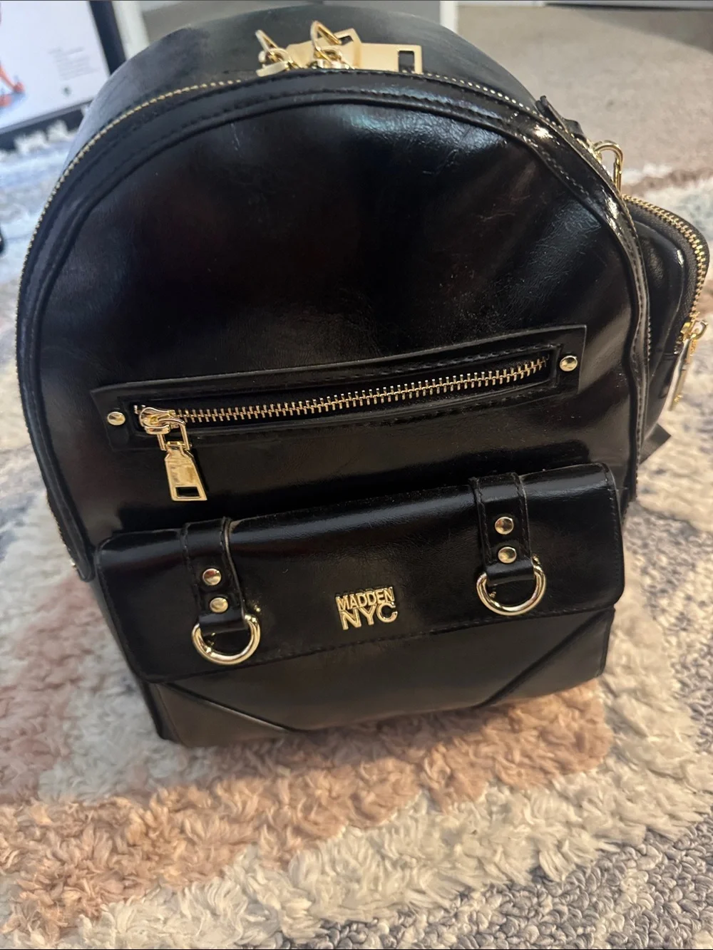 Madden NYC Black Faux Leather Backpack